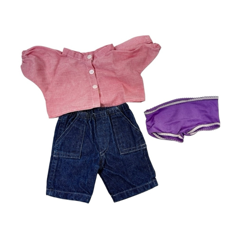 Vintage Girls Cabbage Patch Kids Doll Outfit Set - Blue Jeans, Tee, Undies CPK